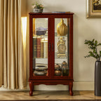 Ball & Cast Lighted Curio Cabinet,3-Tier Glass Display Cabinet with Adjustable Glass Shelves and Mirrored Back Panel for Living Room,E26 Light Blub not Included,Cherry