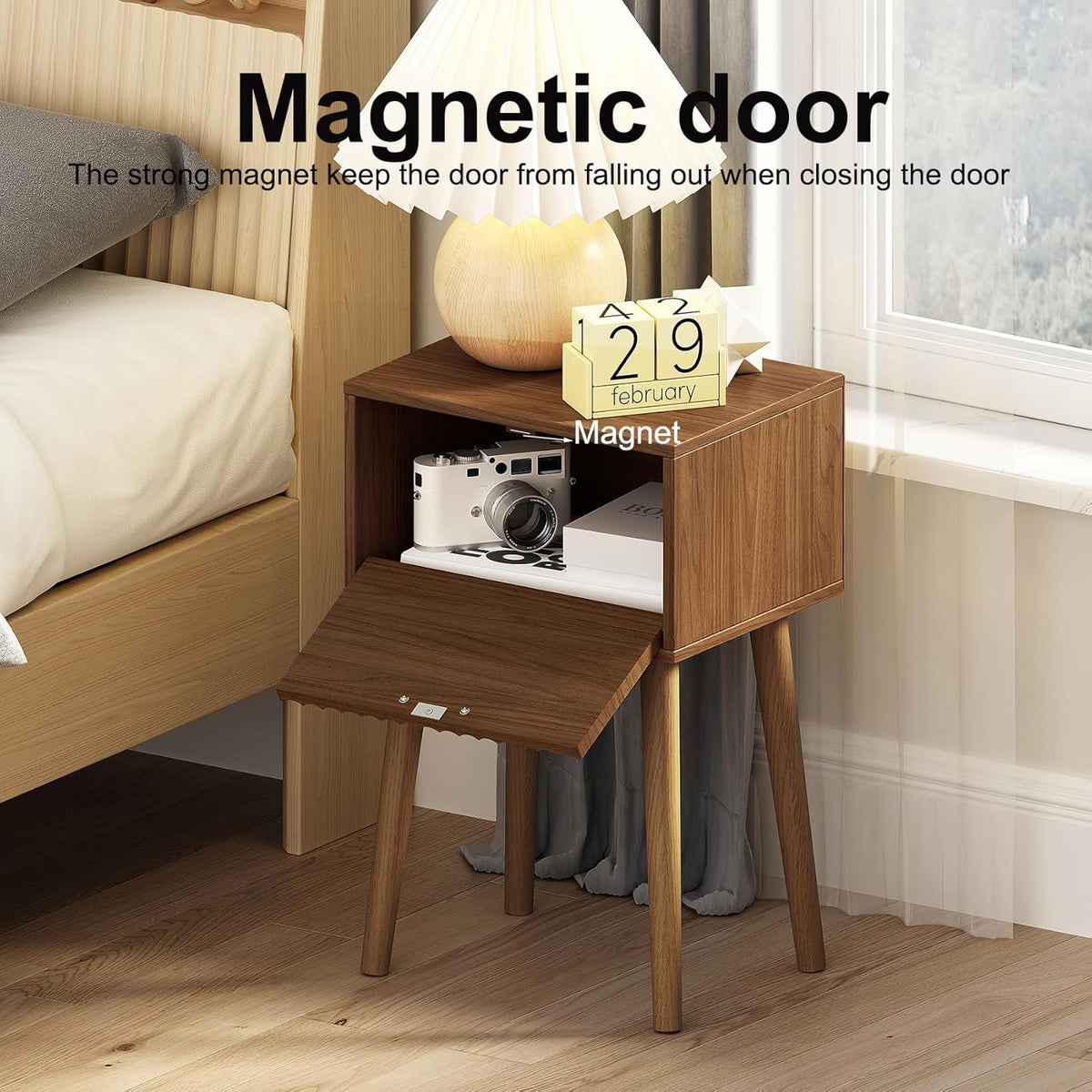 LAATOOREE Nightstands Set of 2, Small Fluted Side Table, Bedside Table with Solid Wood Feet; Modern Mid-Century End Table for Bedroom, Small Space