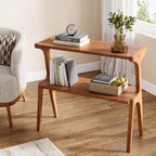Tribesigns Set of 2 Solid Wood Side Table, 2-Tier Couch End Table with Storage Shelves, Mid-Century Modern Sofa End Table with Cute Legs, Wooden Bedside Table for Bedroom, Living Room, Cherry