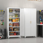 Kitchen Pantry Cabinet, 75" Tall White Metal Storage Cabinet with Doors and Shelves, Kitchen Cabinet for Kitchen, Dining Room, Living Room, Bathroom, Garage and Office