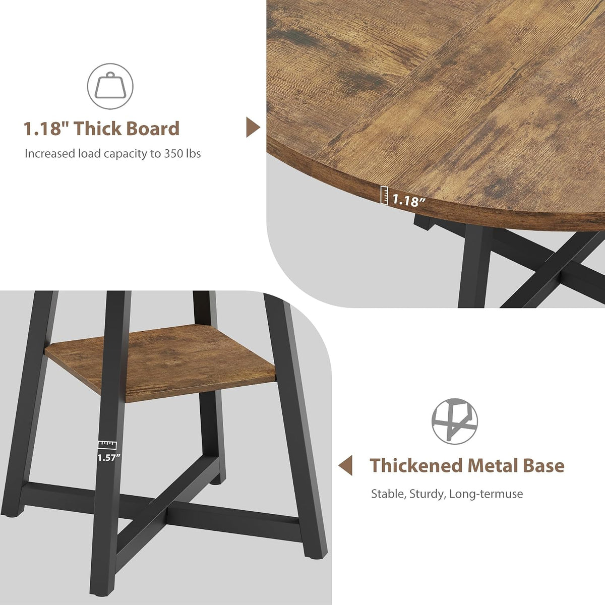 GAOMON 47" Round Dining Table for 4-6 People | Wooden Circle Kitchen Table with Storage Shelf, Industrial Dining Room Table for Kitchen, Dining Room, Save Space