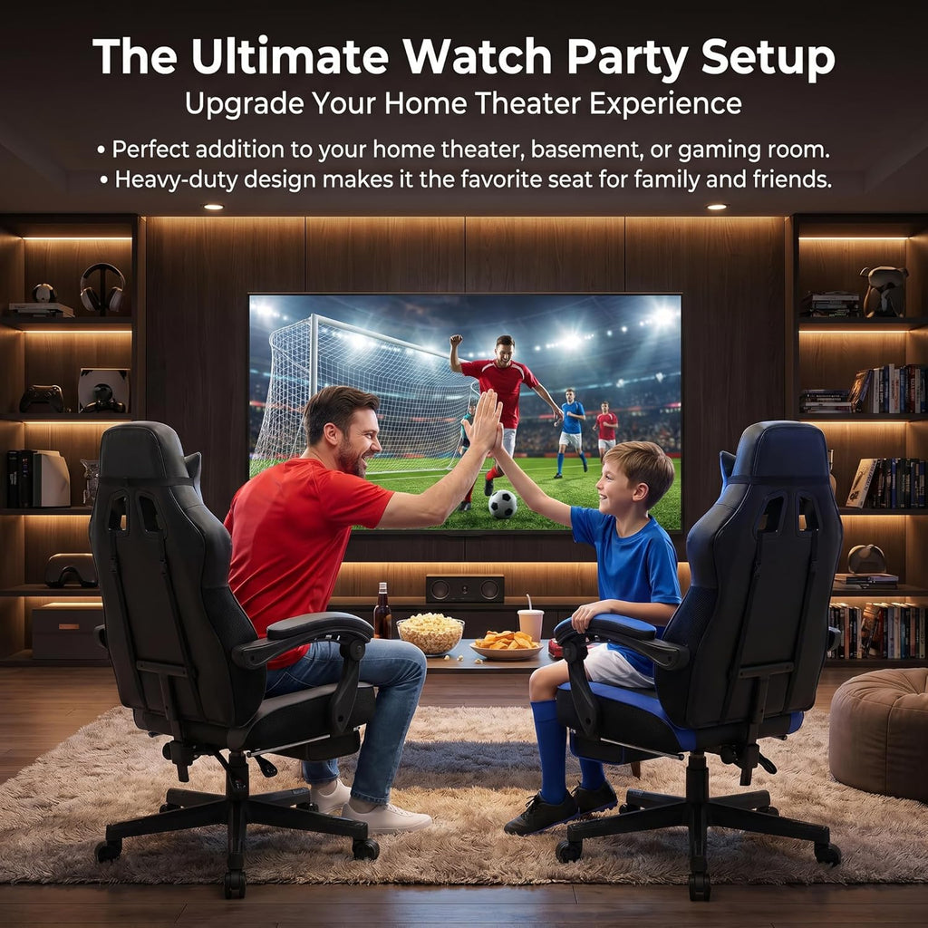 DL-win Gaming Chairs for Adults, Computer Chair with Footrest and High Back, Big and Tall Gamer Chair's with Massage Lumbar Support, 360° Swivel Height Adjustable Gaming Chair, Grey