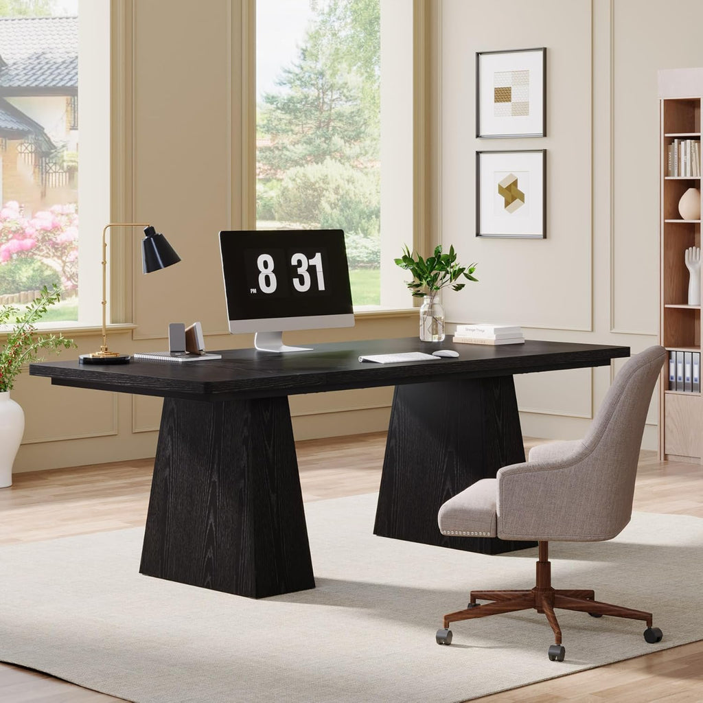 Tribesigns 63-Inch Executive Desk, Large Office Computer Desk with Double Pedestal, Modern Workstations Writing Table Conference Table Business Furniture for Home Office, Black