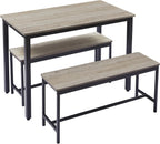 Dining Table Set for 4, Small Kitchen Table with 2 Benches, Industrial Counter Height Pub Table, 3-Pieces Bar Table and Chairs Set for Home Kitchen Breakfast Table, Grey, 43.3″L x23.6″W x 29.9″H