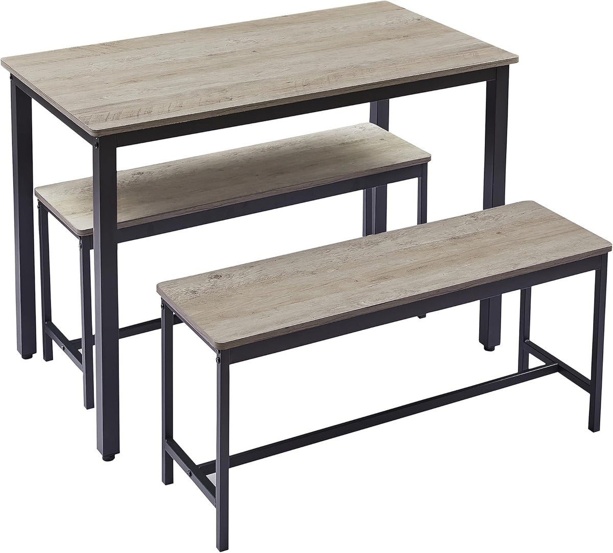 Dining Table Set for 4, Small Kitchen Table with 2 Benches, Industrial Counter Height Pub Table, 3-Pieces Bar Table and Chairs Set for Home Kitchen Breakfast Table, Grey, 43.3″L x23.6″W x 29.9″H