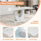 71" Faux Marble Dining Table, Modern Rectangular Kitchen Table with 0.4'' Thick Tabletop, Rounded Corners, Stable Pedestal Base, Easy to Clean for Dining Room (White-MWH, 71 inch)