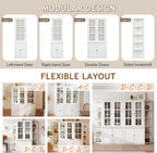 roomfitters 75.25'' Pantry Cabinet with Glass Door, Farmhouse Hutch Display Cabinet with Storage for Kitchen and Living Room, White