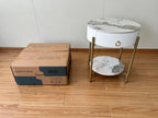 OIOG Round End Table, Nightstand with Storage, Marbling Natural Stone/Gold