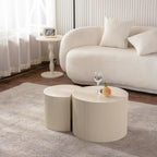 Nesting Coffee Table Set of 2, Round & Crescent Moon Wood Coffee Table and End Table Sets, Modern Luxury Accent Center Tea Table for Living Room Bedroom, （Beige + Cream, 18.9" & 14.96"