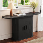 55 Inch Console Table with Storage, Fluted Entryway Tables with Sliding Doors, Sofa Table Behind The Couch, Hallway Tables, Mid-Century Modern Foyer Table for Entryway, Hallway, Living Room, Black