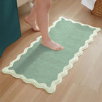 MONDAY MOOSE Bath Mat with Scalloped Wavy Ripple Design, Microfiber Absorbent Non Slip Tufted Rug for Floor, Shower or Kitchen (24x47 inch, Sage)