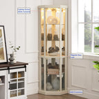 69" H Lighted Corner Display Cabinet, Curio Corner Glass Cabinet w/Adjustable Shelves & Glass Door, 5-Tier Wooden Storage Display Case w/Mirrored Back Pane for Living Room (Antique White)