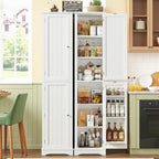 HIFIT 2 Set 71" Tall Narrow Storage Cabinet with 2 Reversible Doors, Small Kitchen Pantry Cabinet with Adjustable Shelves & Spice Rack, Slim Storage Cabinets for Bathroom, Living Room, Entryway, White