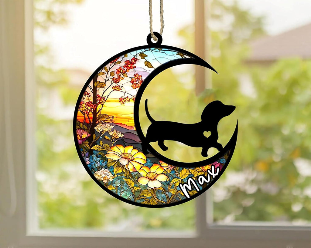 Personalized Dog Memorial, Custom Name Dachshund Dog Christmas Ornament with Name, Custom Breeds, Pet Loss Light Catcher, Gifts for Lovers Loss of Pet Sympathy on Mothers Day Christmas
