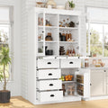 Polibi Large 72" H x 40" W Kitchen Pantry Cabinet Freestanding Storage with Glass Doors, Adjustable Shelves & Drawers, Serving Trays for Coffee Bar or Dining Room, White