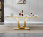 SSLine Modern White Marble Dining Table Set for 4,Luxury 68" Faux Marble Kitchen Table with Velvet Tufted Chairs for 4,5-Piece Dining Room Table Set with Gold Stainless Steel U-Shape Base
