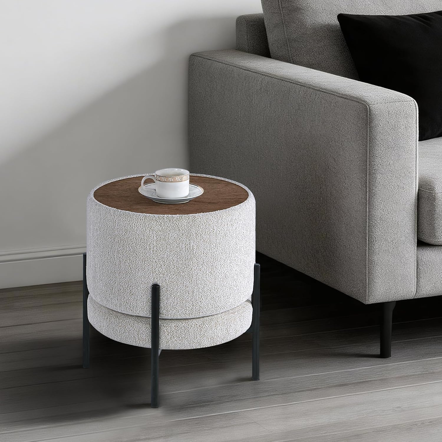Get Set Style Multifunctional Ottoman with Side Table, Soft Round Footrest Stool,Vanity Stool with Metal Legs, Modern Decorative Furniture Vanity Chair for Makeup Room, Bedroom, Living Room