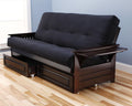 with Drawers Full Size Cordova Espresso Frame w/ 7 Inch Mattress Microfiber Suede Futon Set Wood Sofa Bed (Black Mattress, Frame w/Drawers (Full Size))