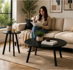 2-Piece Round Nesting Coffee & Side Table Set, Black Metal | Space-Saving Design, Non-Slip Foot Pads, Smooth Easy-Clean Top, Indoor & Outdoor Use, Sturdy Metal Frame