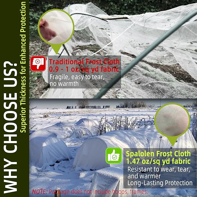 Plant Covers Freeze Protection, 10ft X 50ft Floating Row Cover 1.47 oz/yd² Fabric, Garden Frost Cloth Frost Blanket Plant Frost Covers for Outdoor Winter Frost/Sun Pest Protection - White