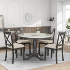Merax 5 Piece Dining Table Set for 4, Solid Wood Kitchen Table Set with 4 Upholstered Chairs for Kitchen, Dining Room, Living Room, Grey
