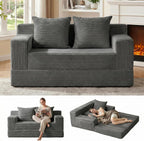 Erament Convertible Sofa Bed, Loveseat Folding Floor Futon Sleeper Sofa Couch Bed Foldable Couch, Corduroy Pull Out Sofa Bed with 2 Pillows for Living Room & Bedroom