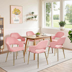 VECELO Velvet Dining Chairs Set of 6, Modern Upholstered Kitchen Chairs with Cushion, Padded Backrest and Metal Legs, Pink