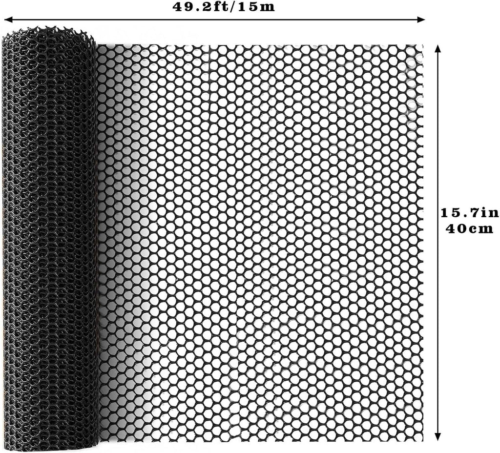 49.2 FT x 15.7 in Roll Mesh Fence, Versatile Black Plastic Fencing & Netting, Cuttable Animal Wire Mesh Fence, Durable Tree Trunk Protector, Suitable for Cat Dog Rabbit Barrier and Plant Protectors
