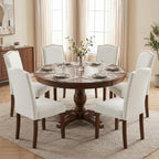 Upholstered Dining Chair Set of 6, Farmhouse Fabric Kitchen Chair | Modern, Padded Seat, Solid Wood Legs, High Back, Nailhead Trim, Living Room, Restaurant, Hotel, Beige