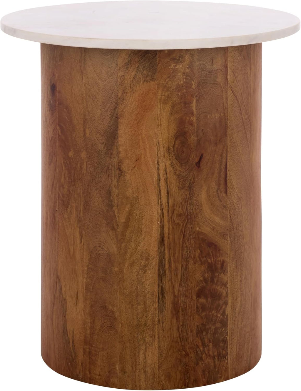 SAFAVIEH Home Collection - Kappie Round Accent Table with White Marble Top & Natural Solid Wood Base (ACC3738A)