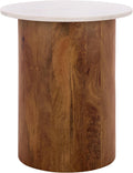 SAFAVIEH Home Collection - Kappie Round Accent Table with White Marble Top & Natural Solid Wood Base (ACC3738A)