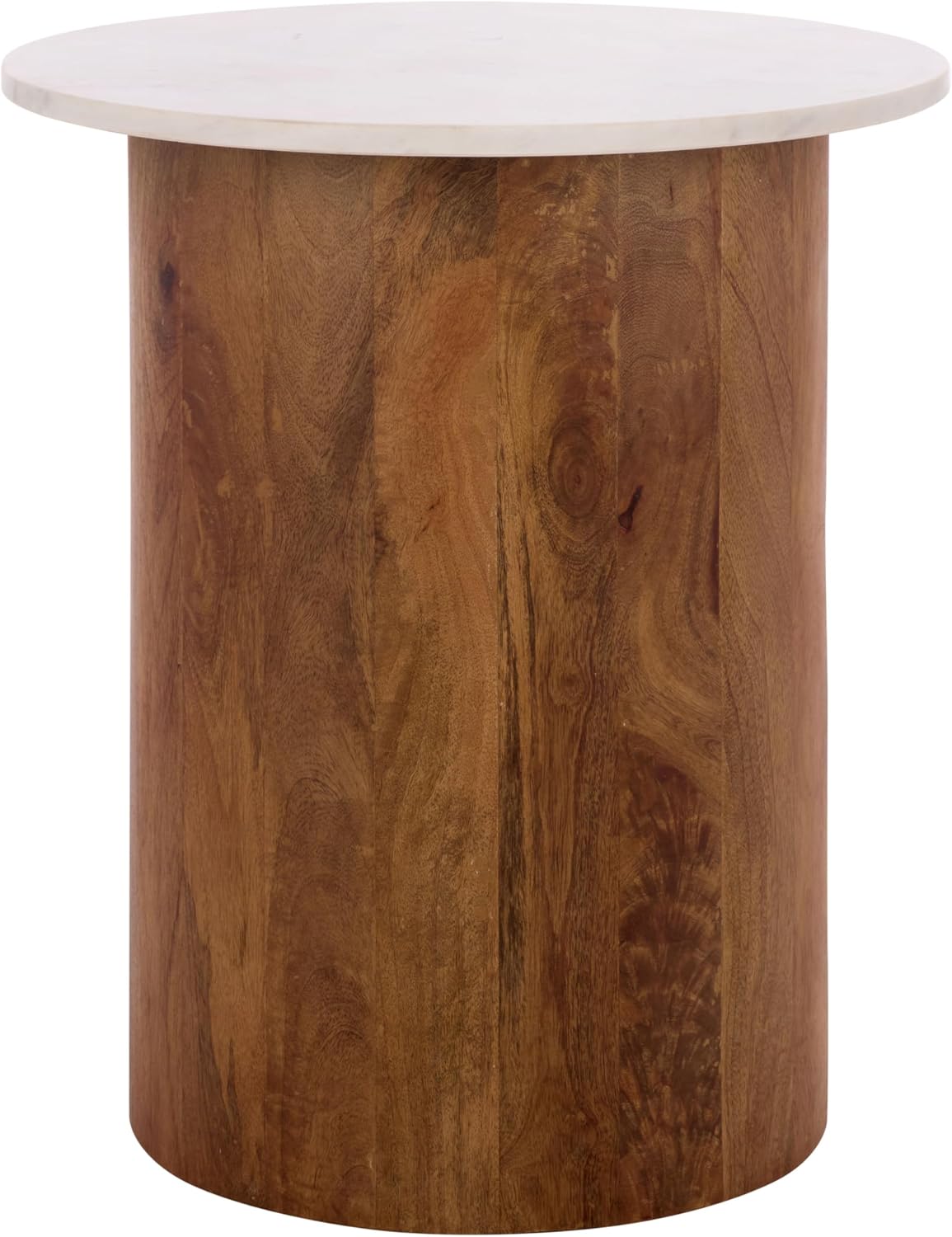 SAFAVIEH Home Collection - Kappie Round Accent Table with White Marble Top & Natural Solid Wood Base (ACC3738A)