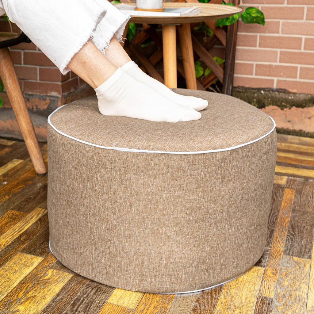 Outdoor Ottoman Outdoor Ottomans for Patio 20x12 Inches Modern Lightweight Foam Stuffed Pouf Outdoor Footstool Footrest Foot Stool Waterproof (Coffee)