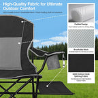 XGEAR 2-Pack Camping Chairs 350LBS Heavy Duty Folding Chair with Side Table | Portable, Sturdy, With Cup Holder, Collapsible for Tailgating, Beach, Fishing, Backyard, Black
