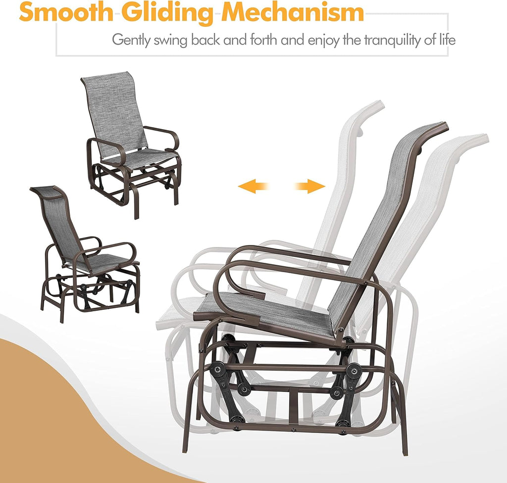 Yaheetech Outdoor Rocking Chair Patio Glider with Sling Seat Set of 1,Gray | Porch Chair and Outdoor Rocker with Steel Construction for Balcony, Deck, Backyard and Garden; Smooth-Gliding Lounge Seating