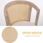 Kmax Rattan Dining Chair Set of 4 Farmhouse Semi Barrel Dining Room Chair Wooden Upholstered Chair for Kitchen Living Room, Oak