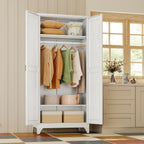 Metal Wardrobe Cabinets,Armoire Wardrobe Closet with Hanging Rod,Clothes Storage Cabinet with Adjustable Shelves and Doors,Clothing Cabinet for Bedroom,Office, Laundry Room