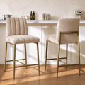 GrandNoor Comfortable Bar Stools Set of 2, 26” Thick Upholstered Counter Height Bar Stools with Back, Linen Counter Stools with Metal Legs for Kitchen Island, Khaki