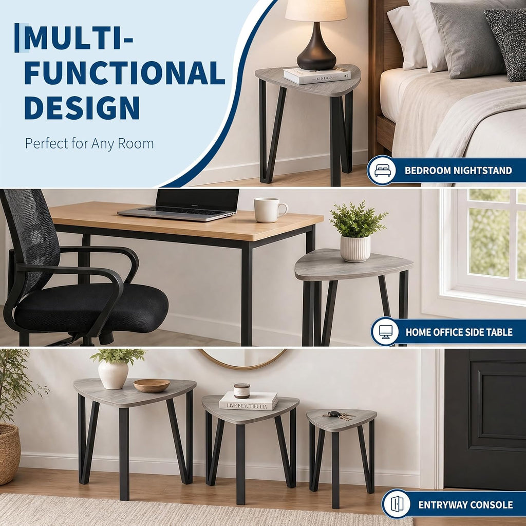 Nesting Coffee Tables Set of 3,Triangle Rustic Industrial Side End Tables for Home