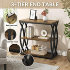 End Table, Narrow Side Table, 3-Tier End Table with Metal Frame, Living Room Side Table with Storage for Couch, Sofa, Bedroom, Small Spaces, Easy Assembly, 23.6"D*11.8"W*23.6"H, Rustic Brown