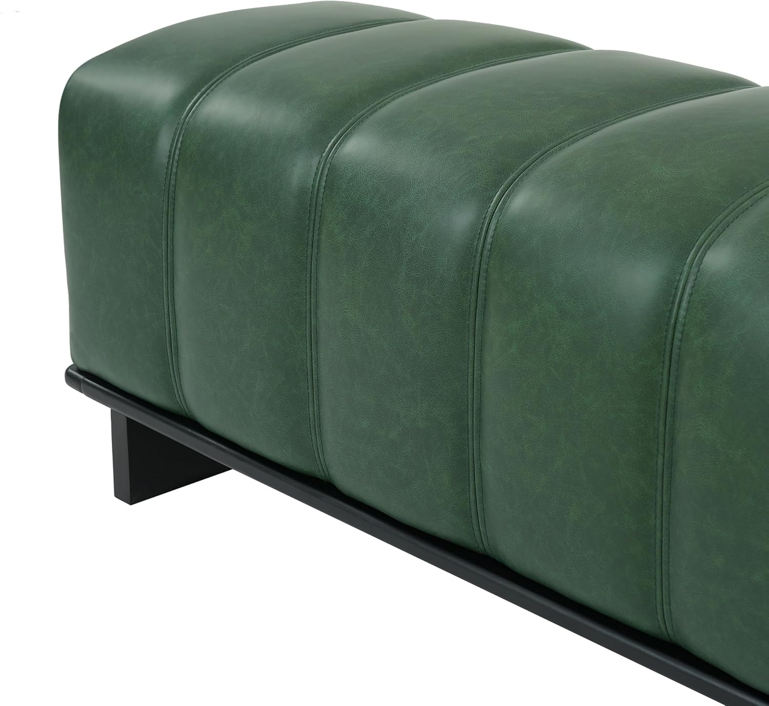 Christopher Knight Home Lamie 49.13" Faux Leather Upholstered Dining Bench, Wooden Entryway Bench, Long Sofa Footstool for Living Room, Bedroom End of Bed Bench, Green+Black