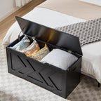 39.3” Storage Bench, Extra Large Entryway Bench with Storage,Storage Chest with 2 Safety Hinges,Blanket Storage,Shoe Storage Chest for Bedroom,Living Room,Easy Assembly.-Ink Black