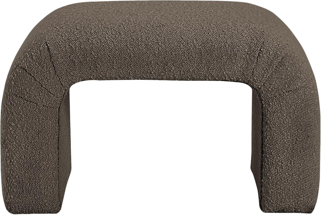 Meridian Furniture 169Brown Niagara Collection Modern | Contemporary Boucle Fabric Upholstered Bench with Rich Brown Boucle Fabric, Curved Contemporary Design, 28" W x 15.5" D x 17.5" H, Brown