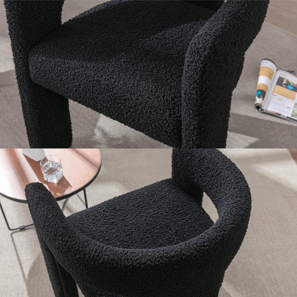 HNY Modern Barrel Kitchen & Dining Room Chairs Set of 6, Sherpa Upholstered Accent Chairs with Arm, 18.5'' Wide Side Armchairs Vanity Chairs for Living Room Bedroom Makeup Small Spaces, Black