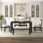 LUMISOL 6-Piece Solid Wood Dining Table Set, Extendable Kitchen Table Set for 4-6 with 4 Upholstered Chairs and 1 Bench for Kitchen, Dining Room, Living Room, Espresso