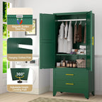 GAIOUS 71" Metal Armoire Wardrobe Closet, Metal Wardrobe Cabinet with Hanging Rod (Green)