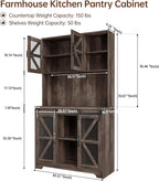 71" Farmhouse Pantry Storage Cabinet With LED Lights and Charging Station, Tall Kitchen Cupboard With Adjustable Shelves and Doors, Rustic Oak
