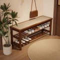 Bamboo Entryway Bench with Woven Rattan Seat, 2-Tier Shoe Storage Bench for Hallway & Entryway 39.4 inches Walnut