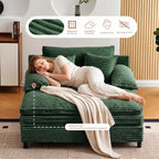 55" W Reclining Chaise Lounge Chair Indoor with 4-Gear Adjustable Backrest, Oversized Deep Seat Recliner with Comfy Pillows, Single Sleeper Sofa Bed, Cloud Couches for Living Room-Green