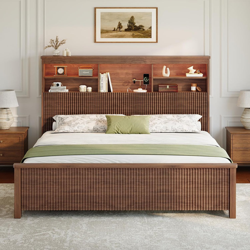 Queen Size Bed Frame with 4 Storage Drawers